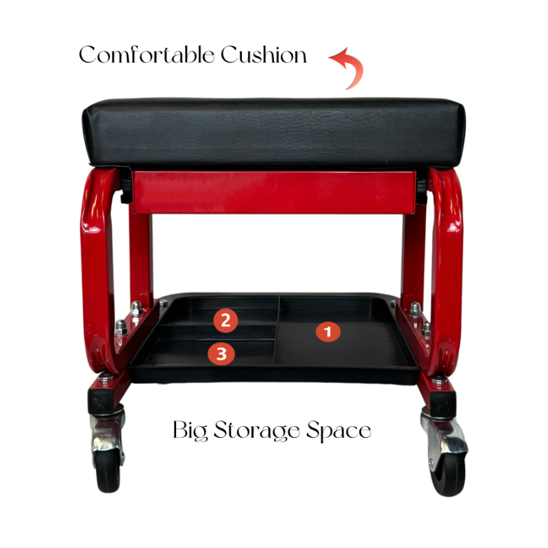 Rolling Creeper Garage/Shop Seat with Tool Tray Storage and Top Drawer