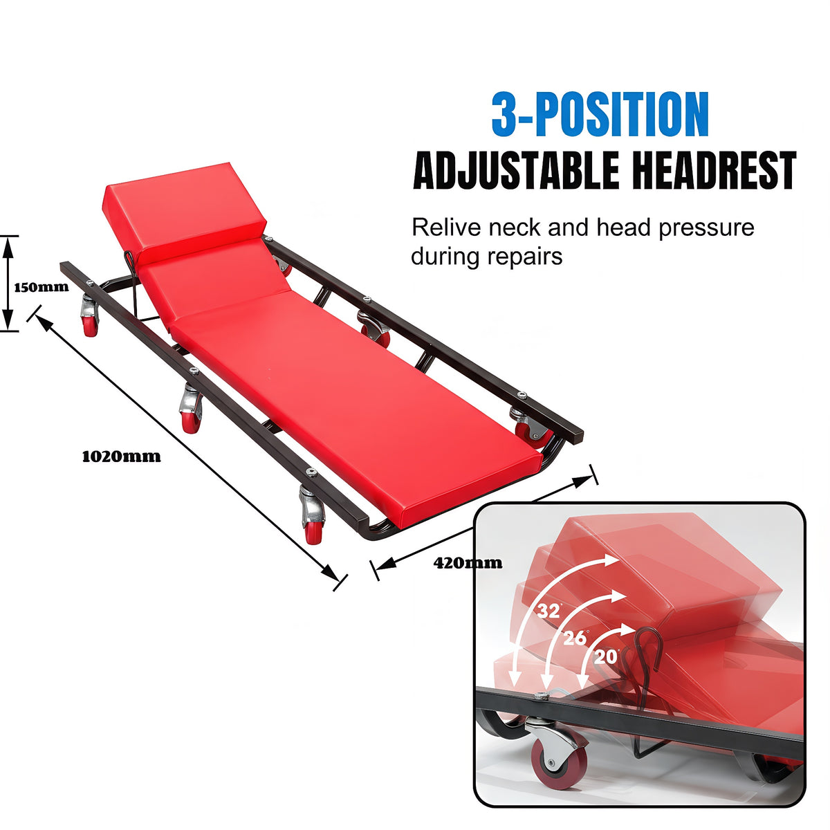 40 Inch Rolling Creeper, Padd Mechanic Cart with Adjustable Backrest&Headrest