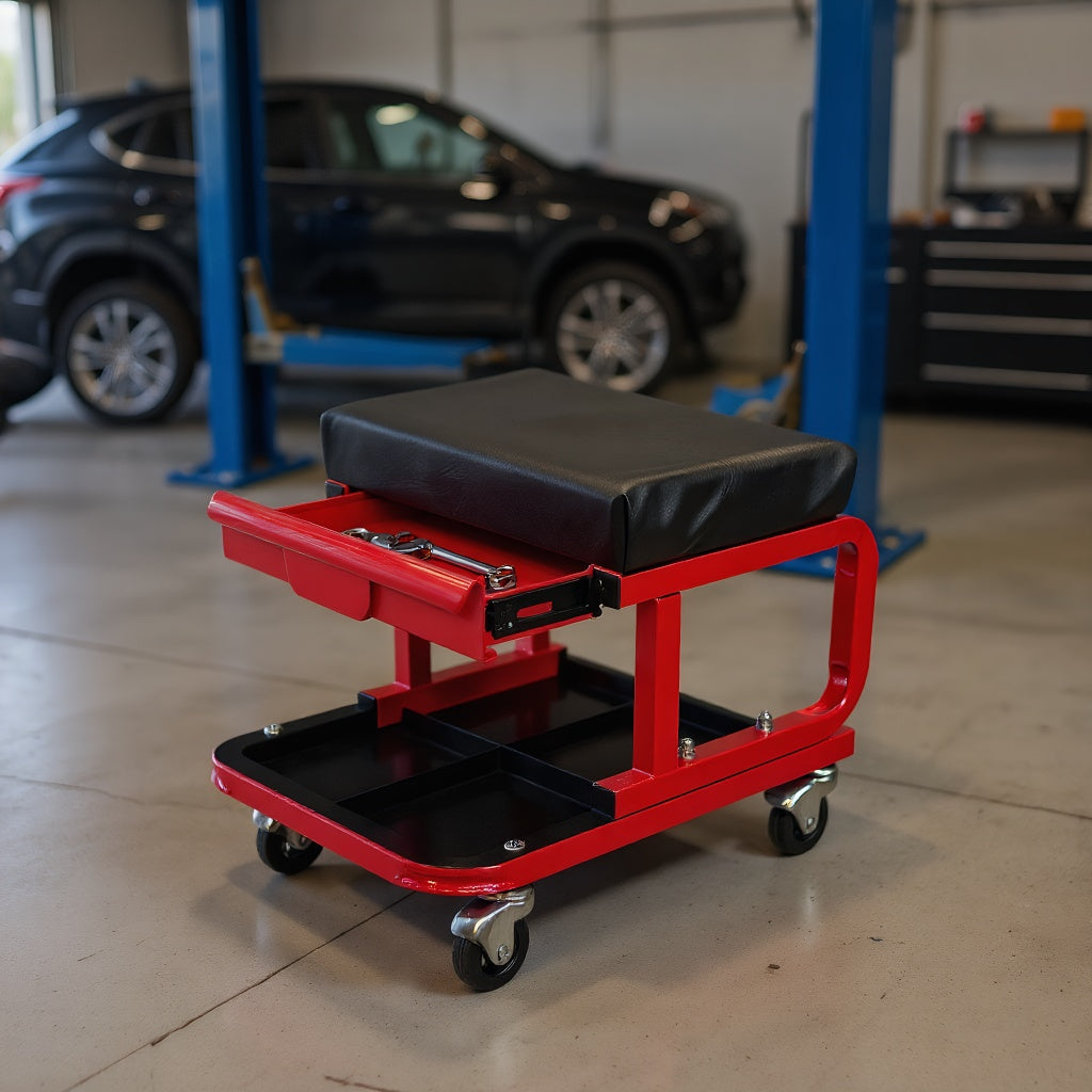 Rolling Creeper Garage/Shop Seat with Tool Tray Storage and Top Drawer