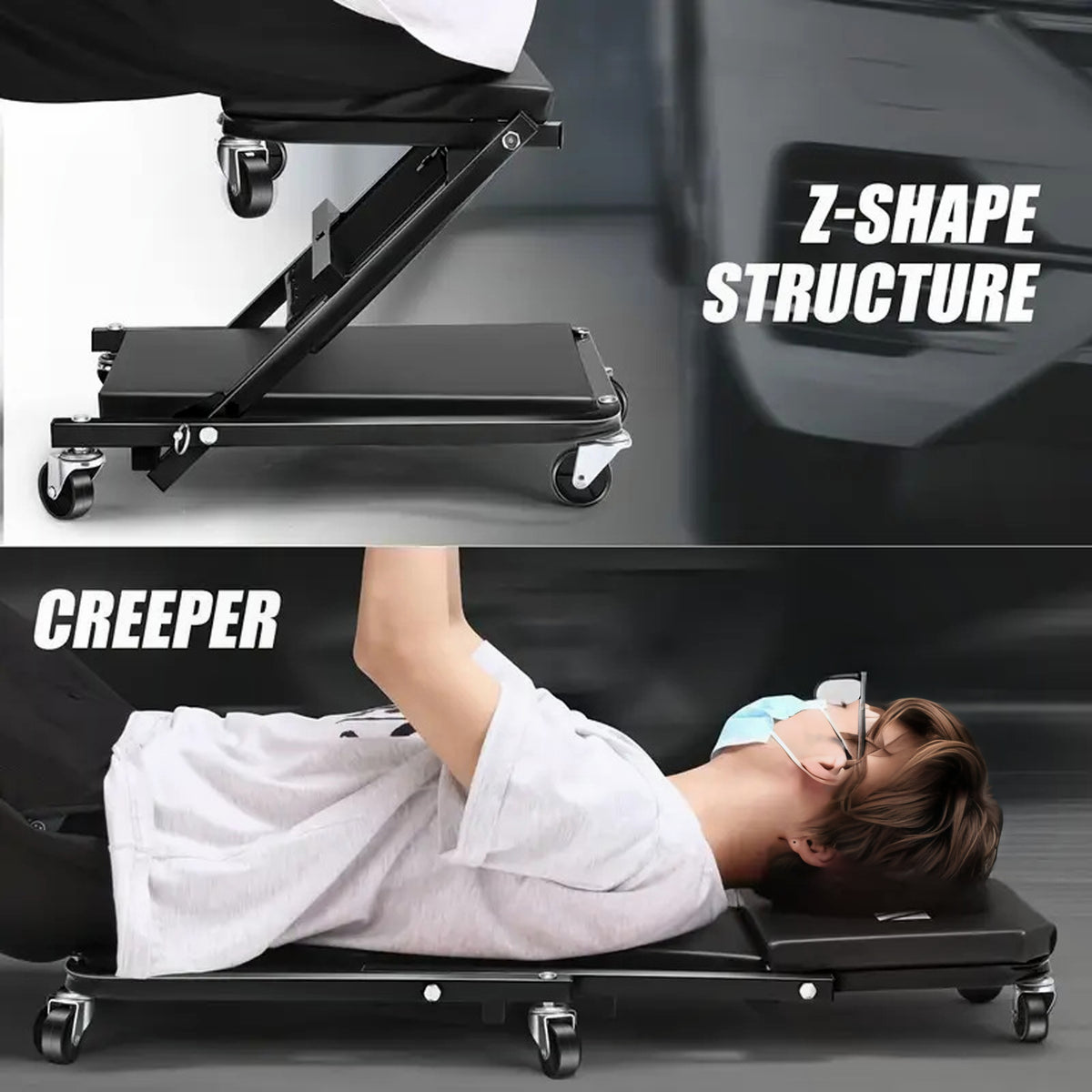 36" Adjustable Roller Garage Chair Lay Down or Sit