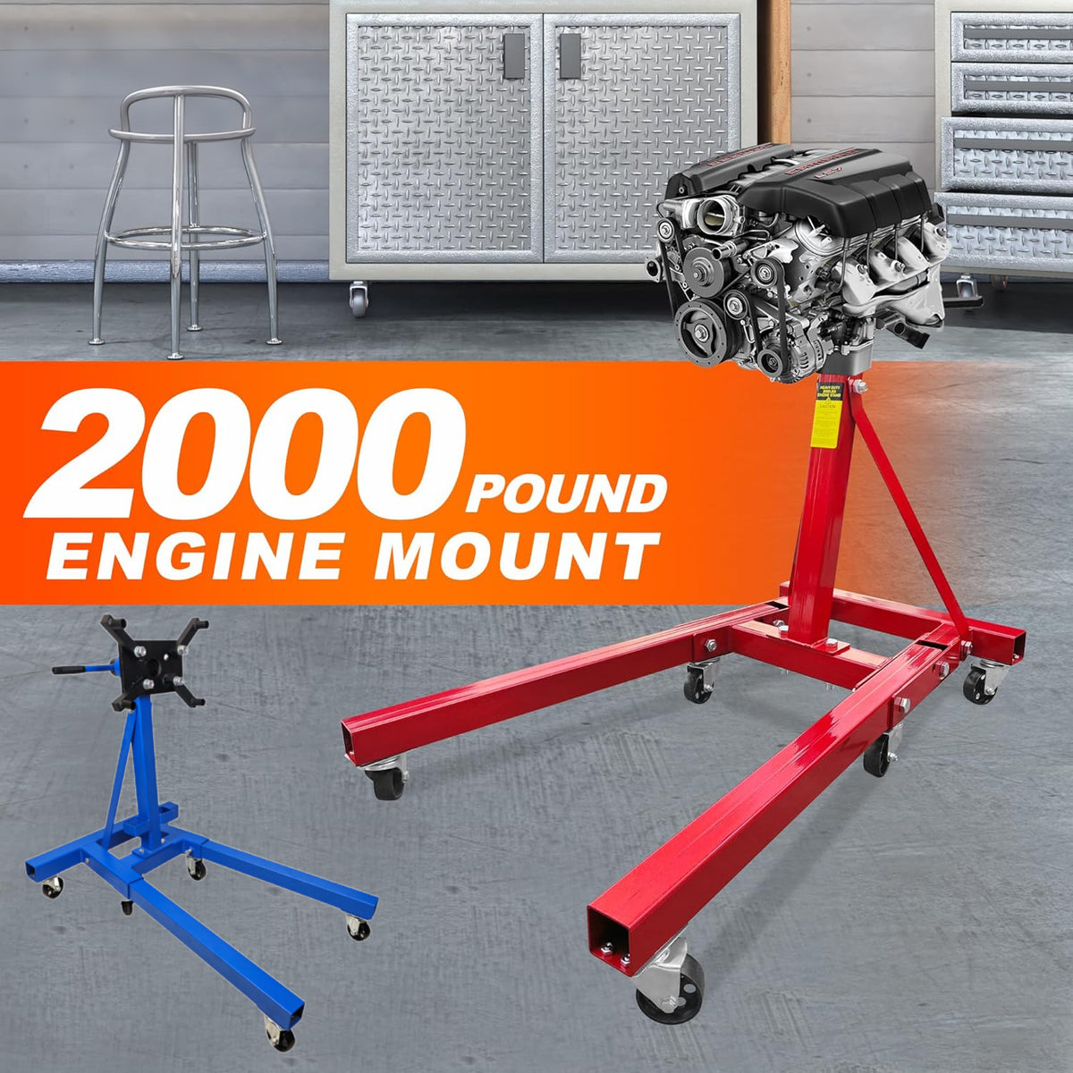 Heavy Duty Foldable Engine Stand 2000LBS Capacity with 6-Universal Casters