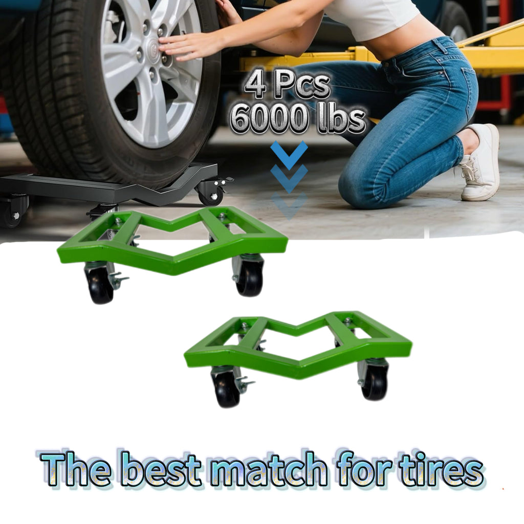 4-Pack Heavy-Duty Car Dolly 6000LBS Capacity with Locking Brakes for Cars,SUVs,Trucks, Trailers
