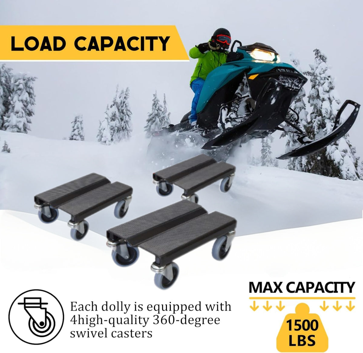 3 Pcs 1500LBS Heavy-Duty Snowmobile Dolly Set